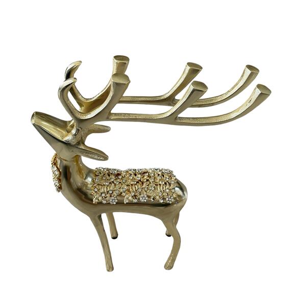 34th & Pine Gold Metal Rhinestone Reindeer Set of 2 Christmas Holiday Decor NEW - Picture 6 of 15
